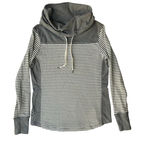 Eddie Bauer Women’s Long Sleeve Turtleneck Stripes Sweatshirt size S, Gray White - Picture 1 of 7